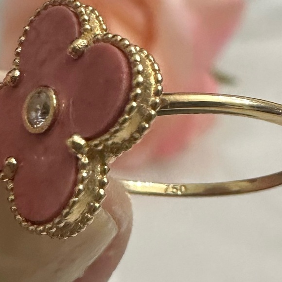 18k real Gold Light Pink Flower with Stone Size 6 to 7 Ring in 15 mm - Picture 5 of 6